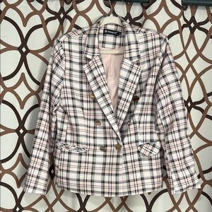 Allegra K Women's Light Pink Checkered Blazer